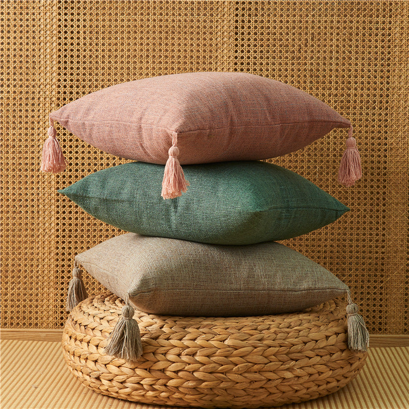 Linen Tassel Pillow Cover