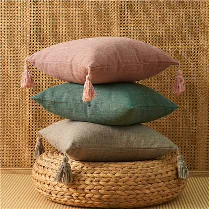 Linen Tassel Pillow Cover