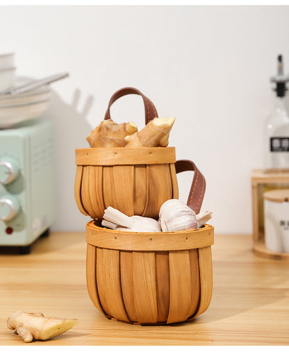 Handled Wood Wall Basket