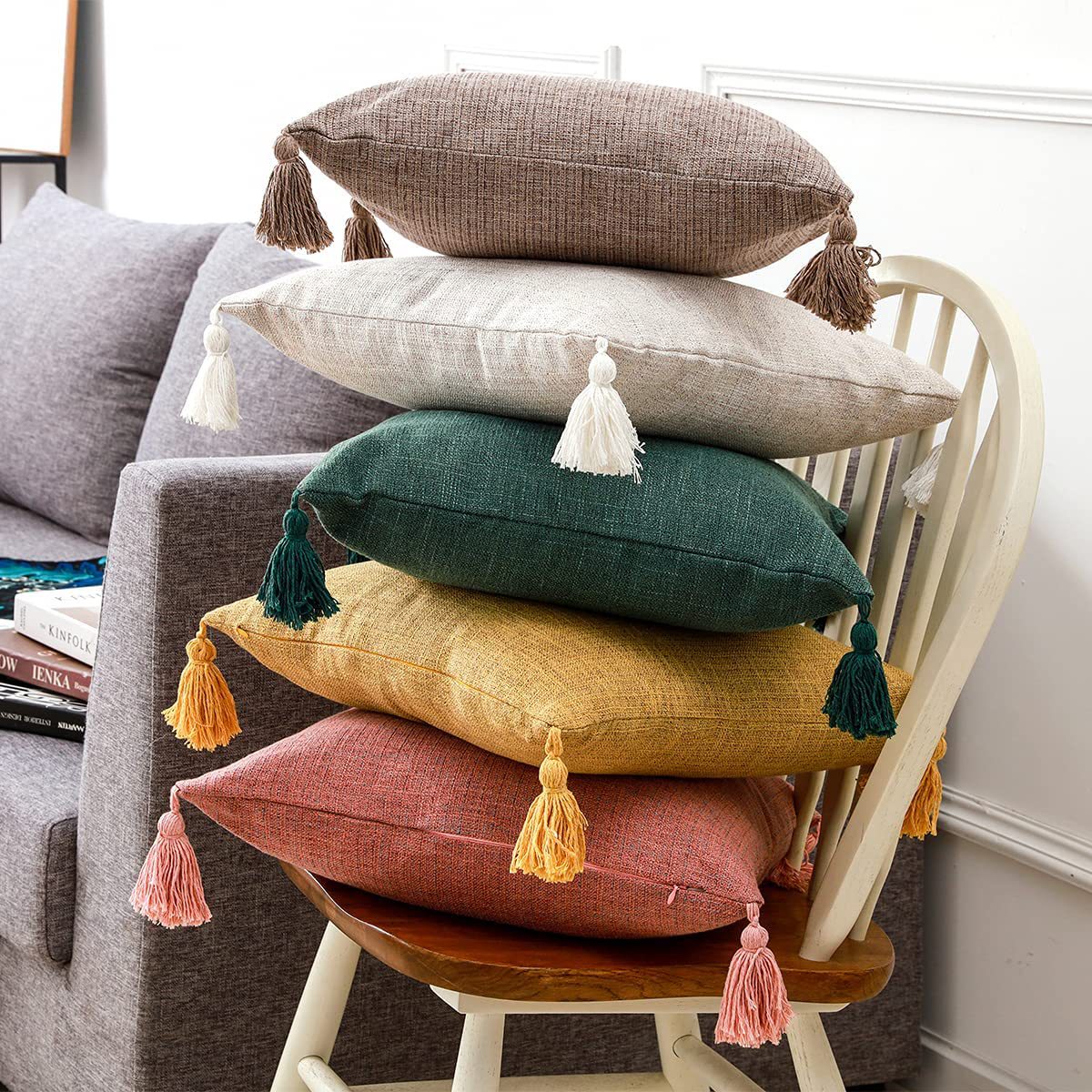 Linen Tassel Pillow Cover