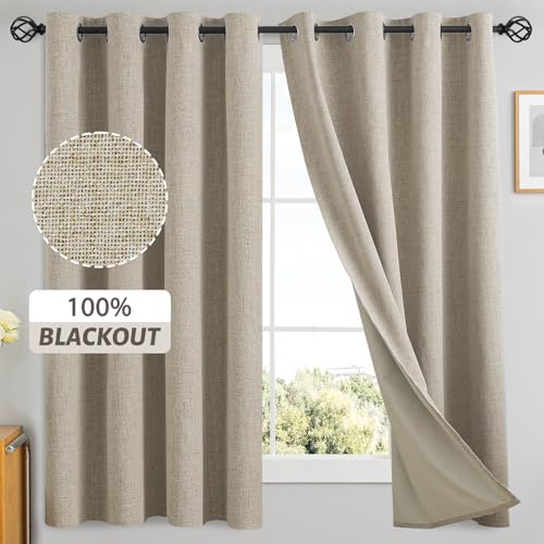 Blackout Linen Curtains — Natural, 52"×63", Set of 2