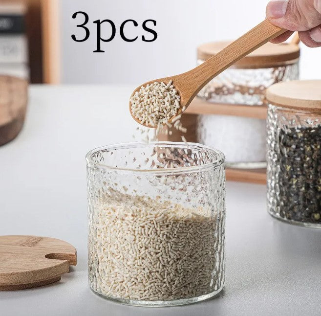 Glass Seasoning Jar Set with Wood Stand