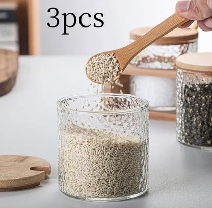 Glass Seasoning Jar Set with Wood Stand