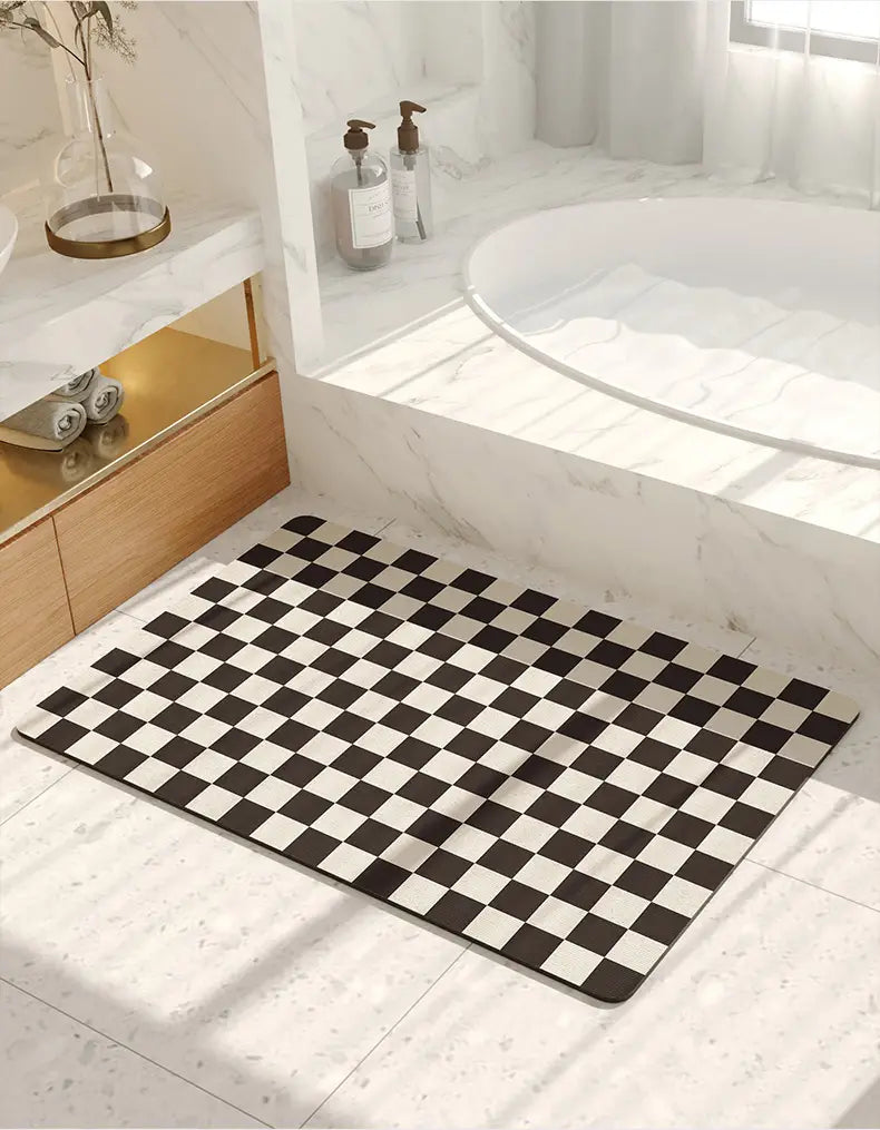 Diatomaceous Clay Chessboard Bath Mat, Quick Drying