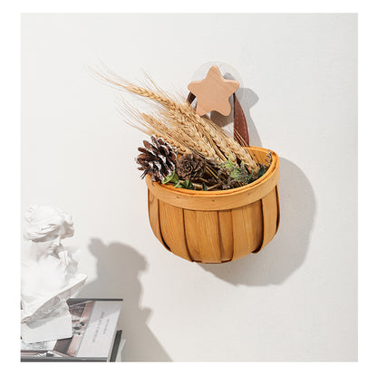 Handled Wood Wall Basket