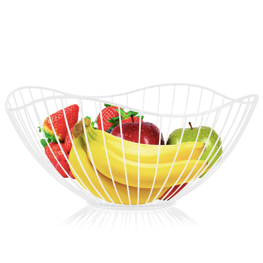 Metal Wire Fruit Basket White Fruit Bowl for Kitchen Counter Fruit Holder Stand Storage Baskets for Countertop Home Decor Table Centerpieces Vegetable Bowls for Fruits Veggies Snacks (White)