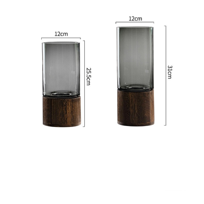 Smoked Glass & Wood Vase